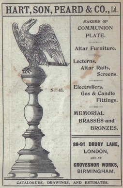 Advertisement for Hart, Son, Peard & Co illustrated with an eagle lectern