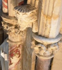 Staining and surface degradation to decorative stone column