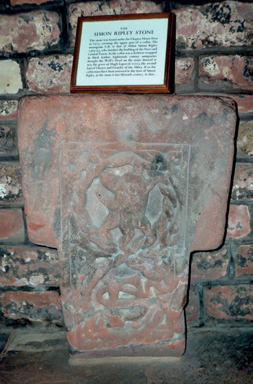 Displaced monument in the cloisters of Chester Cathedral