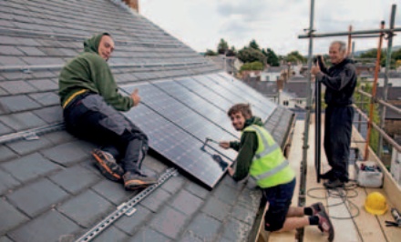 Installation of a PV panel on a slated church roof