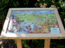 Painted display panel in churchyard