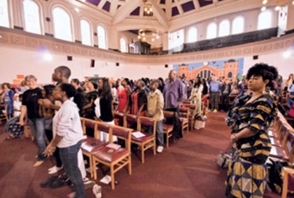 A well-attended service at Plaistow