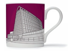 Line drawing of the Hollings Building, Manchester printed on a coffee mug