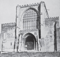 B/w photograph of west front of St Albans Cathedral