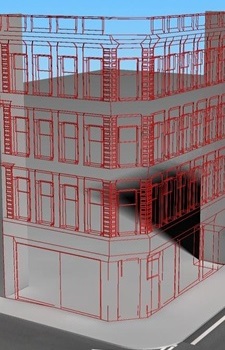 Digital model of a four-storey commercial building