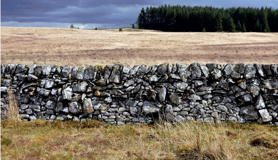 'Dyke' stone wall with single boulders used for higher courses