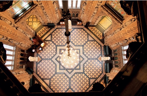 The geometric forms - stars and octagons - of the lobby pavement