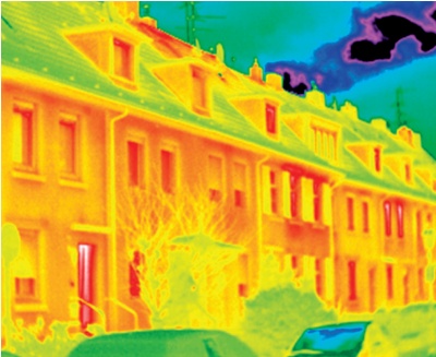 Thermal image showing temperature variations using a 'rainbow' colour scheme