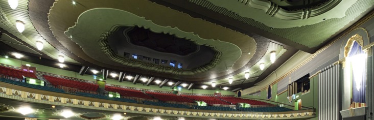 Ornate theatre ceiling and balcony seating