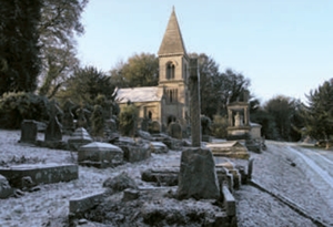 Bath Abbey Cemetery beneath a dusting of snow