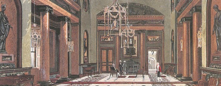 The earthy greens and browns of the 1804 decorative scheme for the Hall of Carlton House