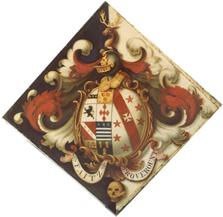 Richly decorated hatchment bearing the motto: Faitz proverount