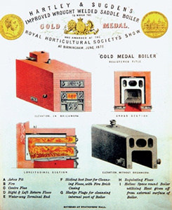 Late 19th-century catalogue showing Hartley & Sugden's 'gold medal' saddle boiler