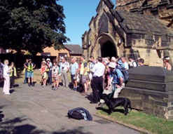 Walking group gathered in front of Wath All Saints