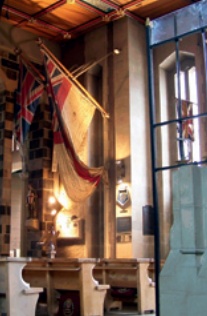 Flags and armaments adorn St George's Chapel, Sheffield Cathedral