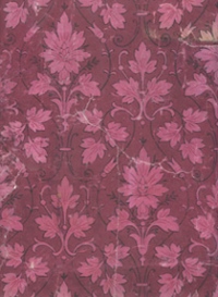 Unfaded fragment of the original Tapestry Room wallpaper showing a much fuller, darker colouring in a shade close to purple