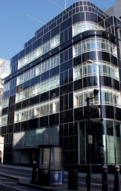 The distinctive black vitrolite facade of the Daily Express building, London