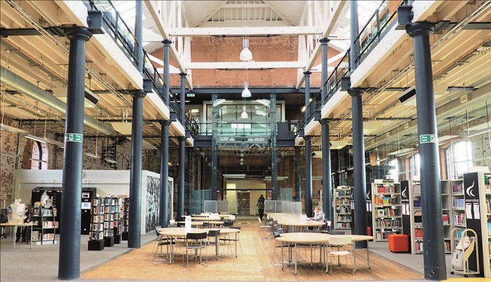The original railworks of Roundhouse Campus, Derby College are now used as a library.