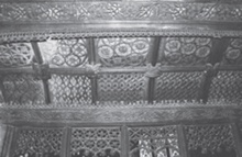 B/w photo of tracery heads and soffit panels at Llanwnog