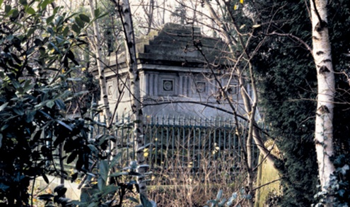 The stepped pyramid roof of the Wynne Ellis mausoleum 