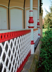 Bandstand detail showing painted columns and balustrade