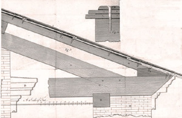 Diagram showing the side view of rebated rafters in a roof