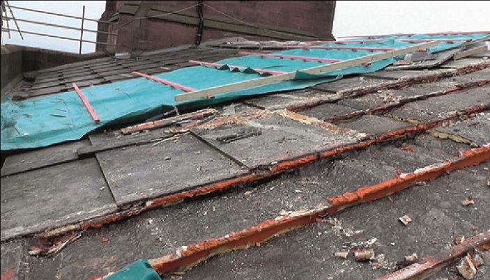 St George's roof during repairs with the slates stripped