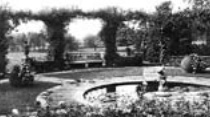 b/w photo of the rose-garden pond in the 1930s