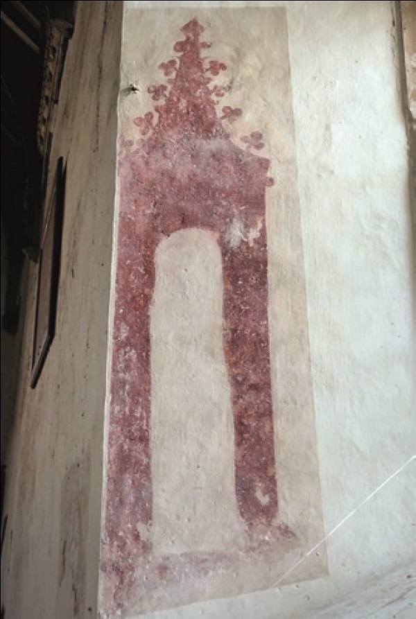 A painted niche in a window splay at Westhall, Suffolk