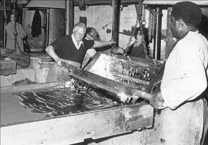 Black and white photo of the casting process