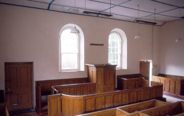 Interior of Beili Du is a redundant Presbyterian Church of Wales chapel at Pentre-bach, near Sennybridge, southern Powys