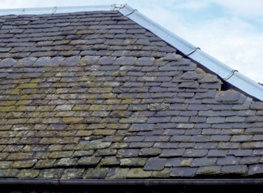 Roof with many slates missing and small gaps near the hip
