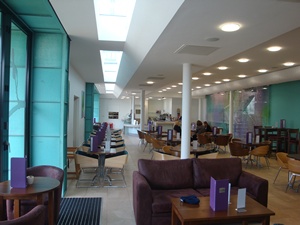 The completed and furnished interior of the basement park café
