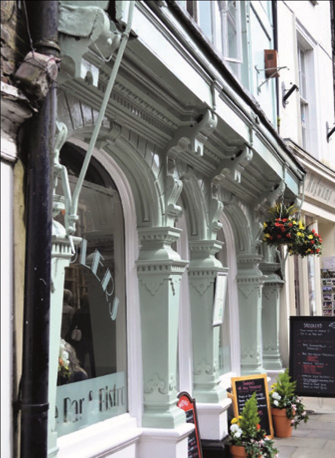 Historic shopfront in Durham, now used as a bistro