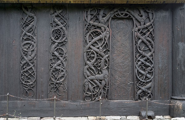 'Urnes-style' carvings on the wall of Urnes stave church