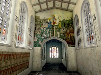 Doomsday painting above the chancel arch, including the figures of Christ, the Virgin Mary and John the Baptist