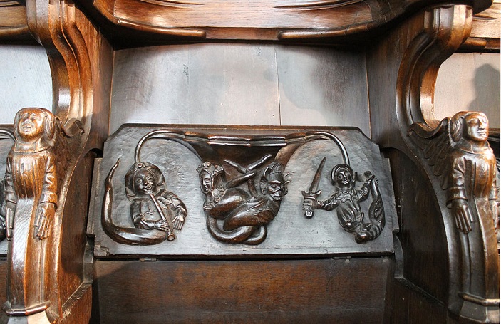 Carved misericord in Holy Trinity Church, Stratford upon Avon