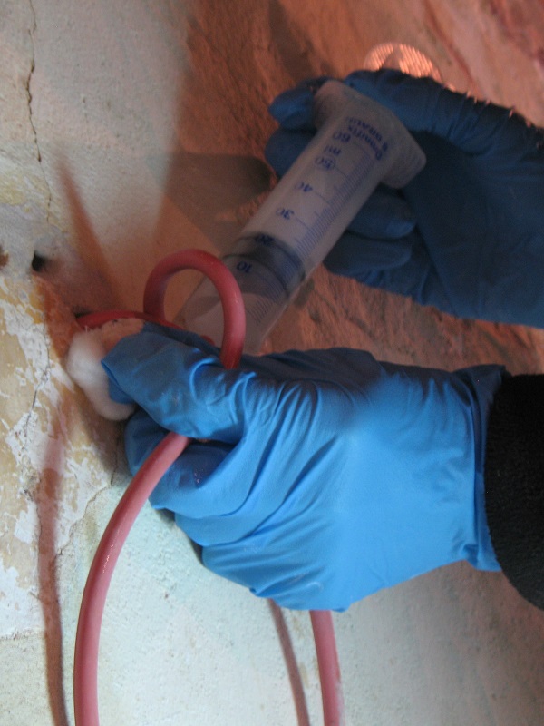 Injection of lime-based grout was undertaken to stabilise the historic plaster, All Saints Church