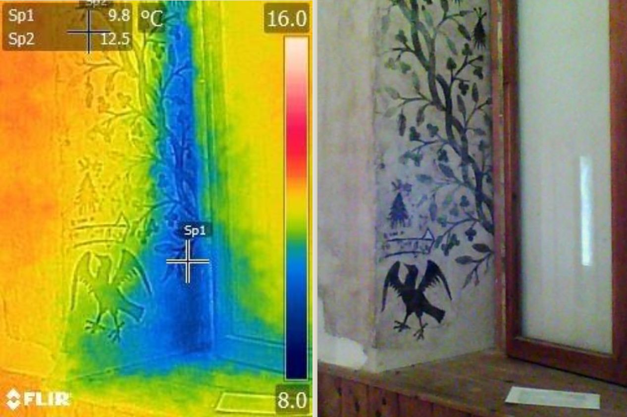 Thermal imaging is a quick and effective survey method, which may highlight the main areas of concern within the paintings, Beveley Friary, East Yorkshire
