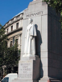 The Edith Cavell memorial, which bears the legend 'Humanity' above Cavell's statue