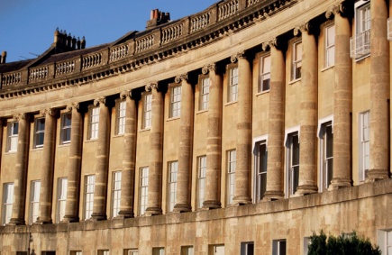 Royal Crescent's curved facade, punctuated by Ionic columns