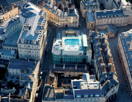Aerial view of roof-top baths in city centre